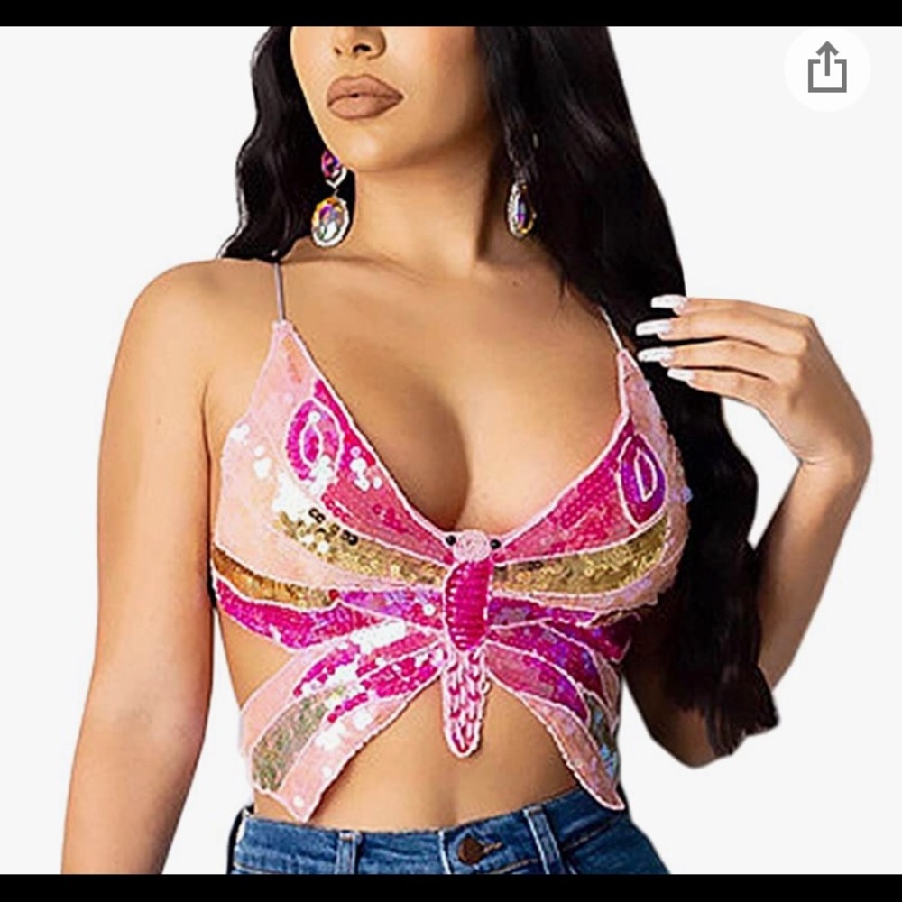 Vintage sequins butterfly crop top